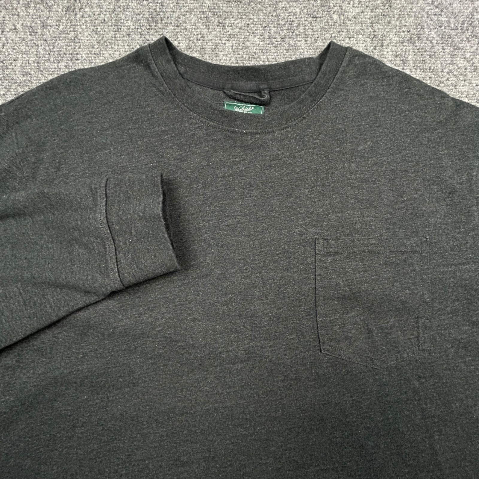 Woolrich Long Sleeve T-Shirt Mens Xl Charcoal Grey Pocket Tee Green Label